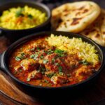 Welcome-&-Our-Food-Small-lcartwork_A_delicious_Indian_curry_served_with_pilau_rice_and_n_12c716cf-5a90-4087-8619-e2b9447c377d